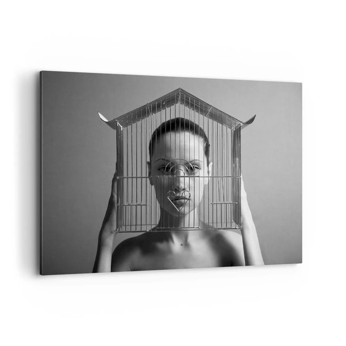 Quadro su tela - Stampe su Tela - Donna dietro una gabbia in stile surreale - 100x70cm - Ritratto un po' surreale - Decorazione murale moderna per soggiorno e camera da letto ARTTOR