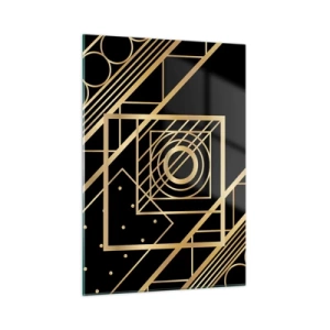 Quadro su vetro - Motivi geometrici dorati su sfondo nero - 50x70cm - Geometria dorata - Decorazione murale moderna per soggiorno e camera da letto ARTTOR