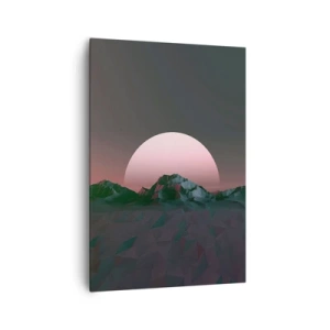 Quadro su tela - Stampe su Tela - Montagne geometriche con il sole al tramonto sullo sfondo - 70x100cm - Nella galassia accanto - Decorazione murale moderna per soggiorno e camera da letto ARTTOR