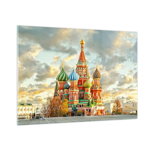 Quadro su vetro - Cattedrale di San Basilio a Mosca contro un cielo nuvoloso - 100x70cm - Neanche Disney potrebbe idearlo - Decorazione murale moderna per soggiorno e camera da letto ARTTOR