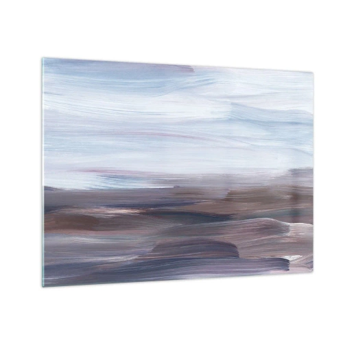 Quadro su vetro - Striature orizzontali di acqua in tonalità di blu e marrone in stile astratto - 70x50cm - Gli elementi: l'acqua - Decorazione murale moderna per soggiorno e camera da letto ARTTOR