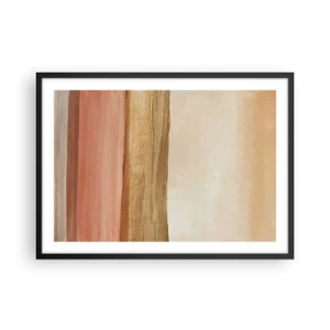 Poster in cornice nera - Strisce astratte nei toni del beige, oro e rosa su tela - 70x50cm - Composizione verticale - Decorazione murale moderna per soggiorno e camera da letto ARTTOR