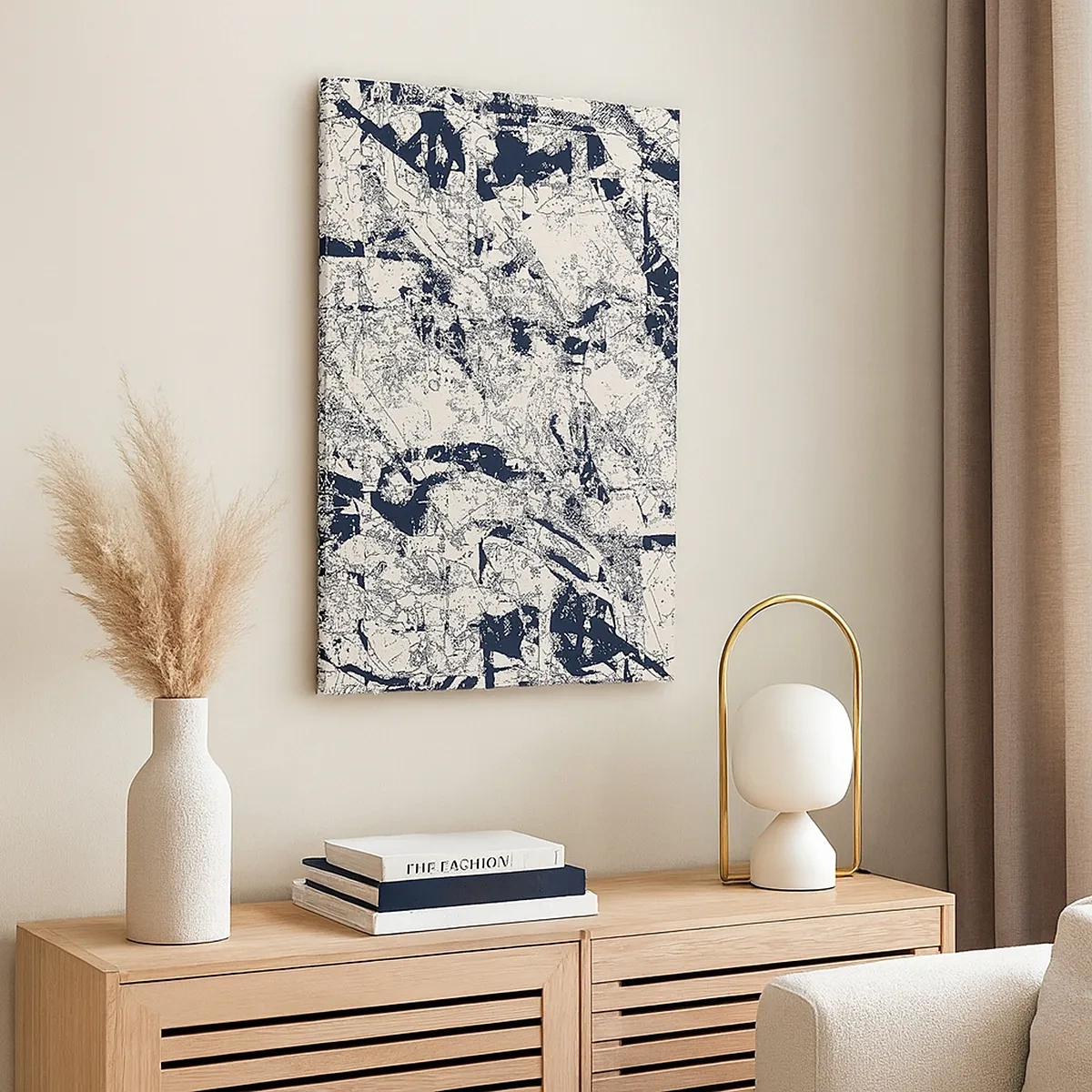 Quadro su tela - Stampe su Tela - Composizione astratta in bianco e nero con un layout dinamico - 50x70cm - La compenetrazione degli opposti - Decorazione murale moderna per soggiorno e camera da letto ARTTOR