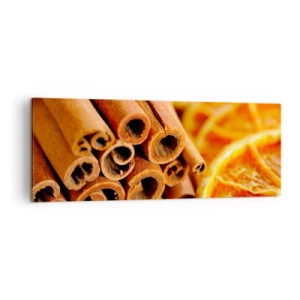 Quadro su tela - Stampe su Tela - Bastoncini di cannella con fette d'arancia essiccate in colori caldi - 140x50cm - Senti il loro profumo? - Decorazione murale moderna per soggiorno e camera da letto ARTTOR