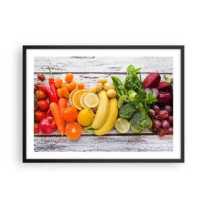 Poster in cornice nera - Frutta e verdura colorate su uno sfondo di legno - 70x50cm - Non basta? - Decorazione murale moderna per soggiorno e camera da letto ARTTOR