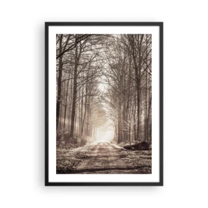Poster in cornice nera - Un sentiero nel bosco nei toni seppia autunnali - 50x70cm - La cattedrale del bosco - Decorazione murale moderna per soggiorno e camera da letto ARTTOR