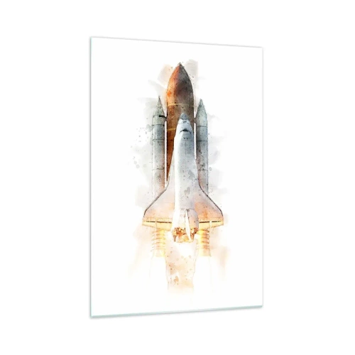 Quadro su vetro - Un'interpretazione artistica ad acquerello di uno space shuttle in decollo - 70x100cm - La partenza degli esploratori - Decorazione murale moderna per soggiorno e camera da letto ARTTOR