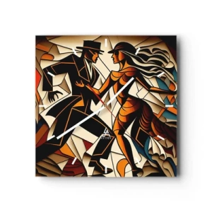 Orologio da parete - Orologio in Vetro - Una coppia dinamica che danza in una forma astratta. - 30x30cm - La danza della passione - Decorazione murale moderna per soggiorno e camera da letto ARTTOR