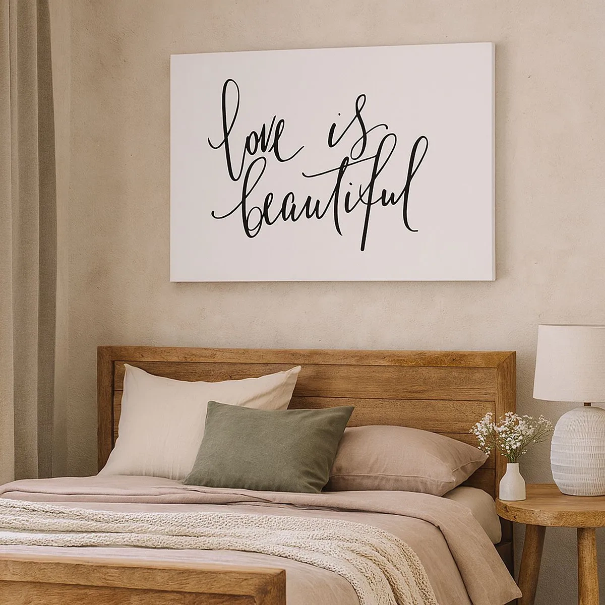 Quadro su tela - Stampe su Tela - Scritta nera "l'amore è bello" su sfondo bianco - 70x50cm - Leggi e ripeti - Decorazione murale moderna per soggiorno e camera da letto ARTTOR