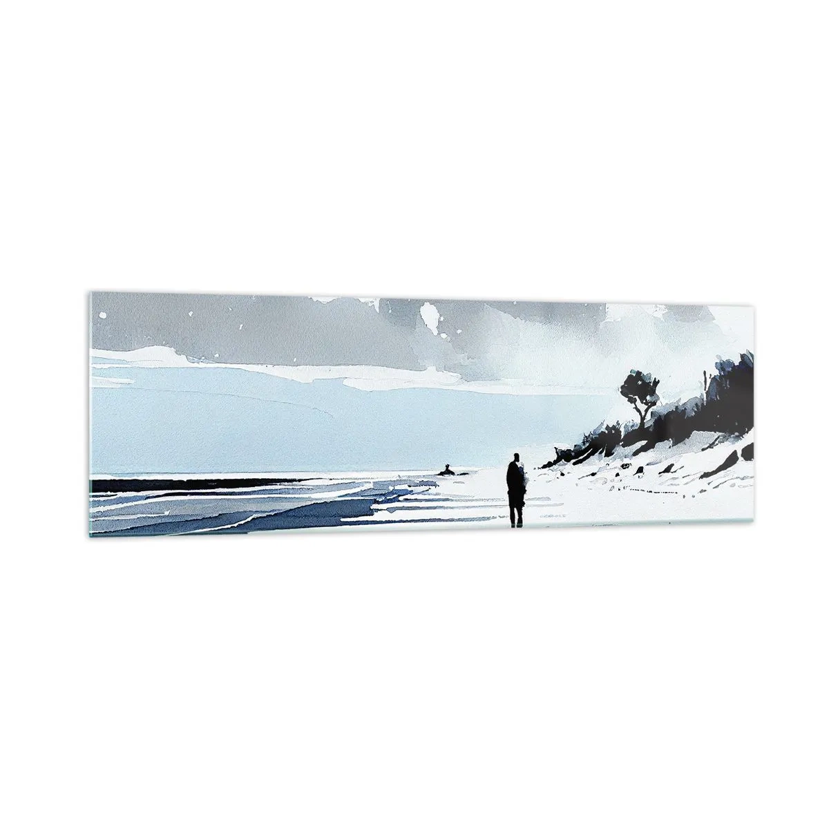 Quadro su vetro - Una figura solitaria che cammina su una spiaggia deserta - 160x50cm - Solo con se stesso - Decorazione murale moderna per soggiorno e camera da letto ARTTOR