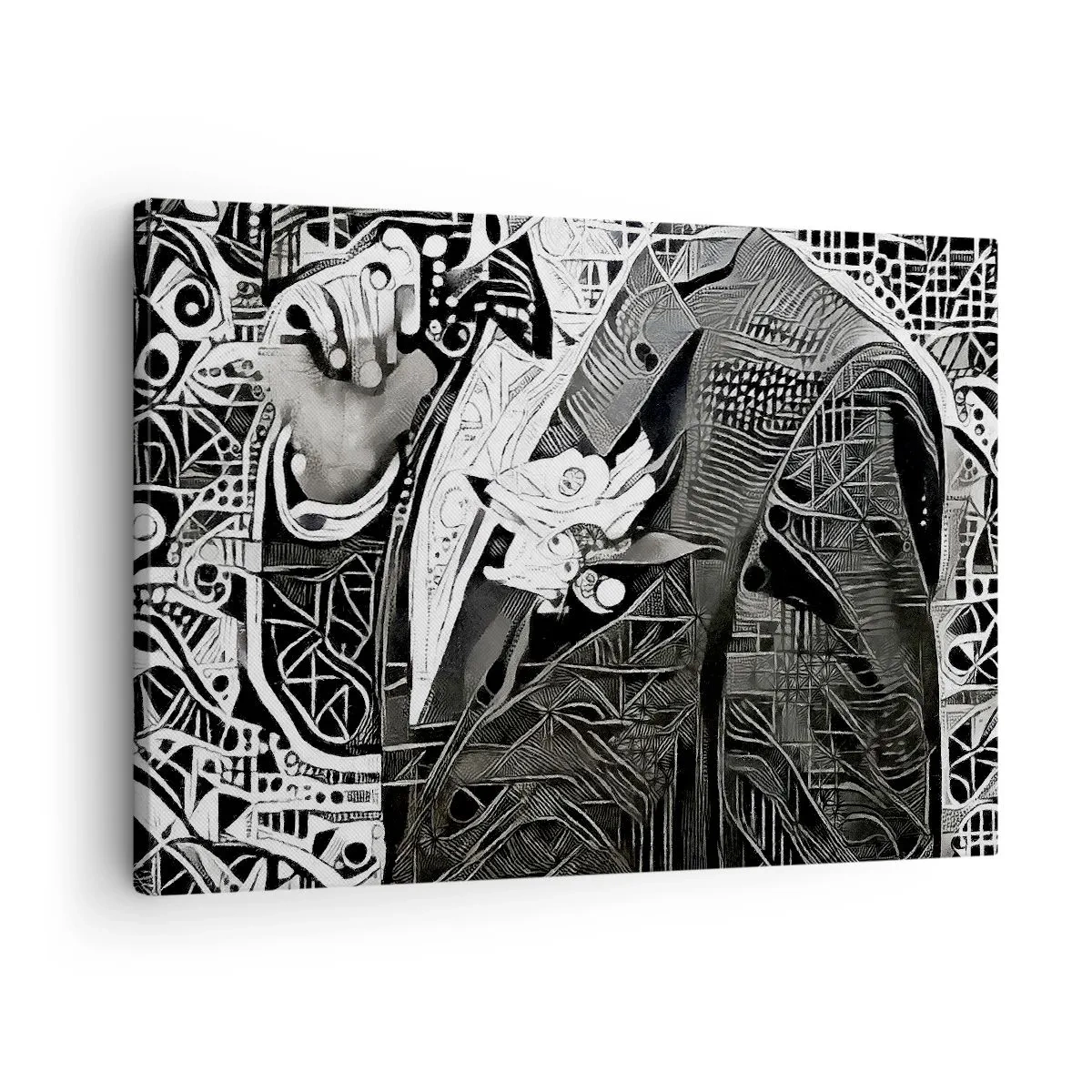 Quadro su tela - Stampe su Tela - Elegante astrazione di un uomo in abito in bianco e nero - 70x50cm - Solo in apparenza un uomo grigio - Decorazione murale moderna per soggiorno e camera da letto ARTTOR