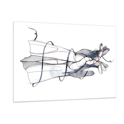 Quadro su vetro - Illustrazione artistica di una mano che tiene un fiore - 120x80cm - Studio del tocco - Decorazione murale moderna per soggiorno e camera da letto ARTTOR