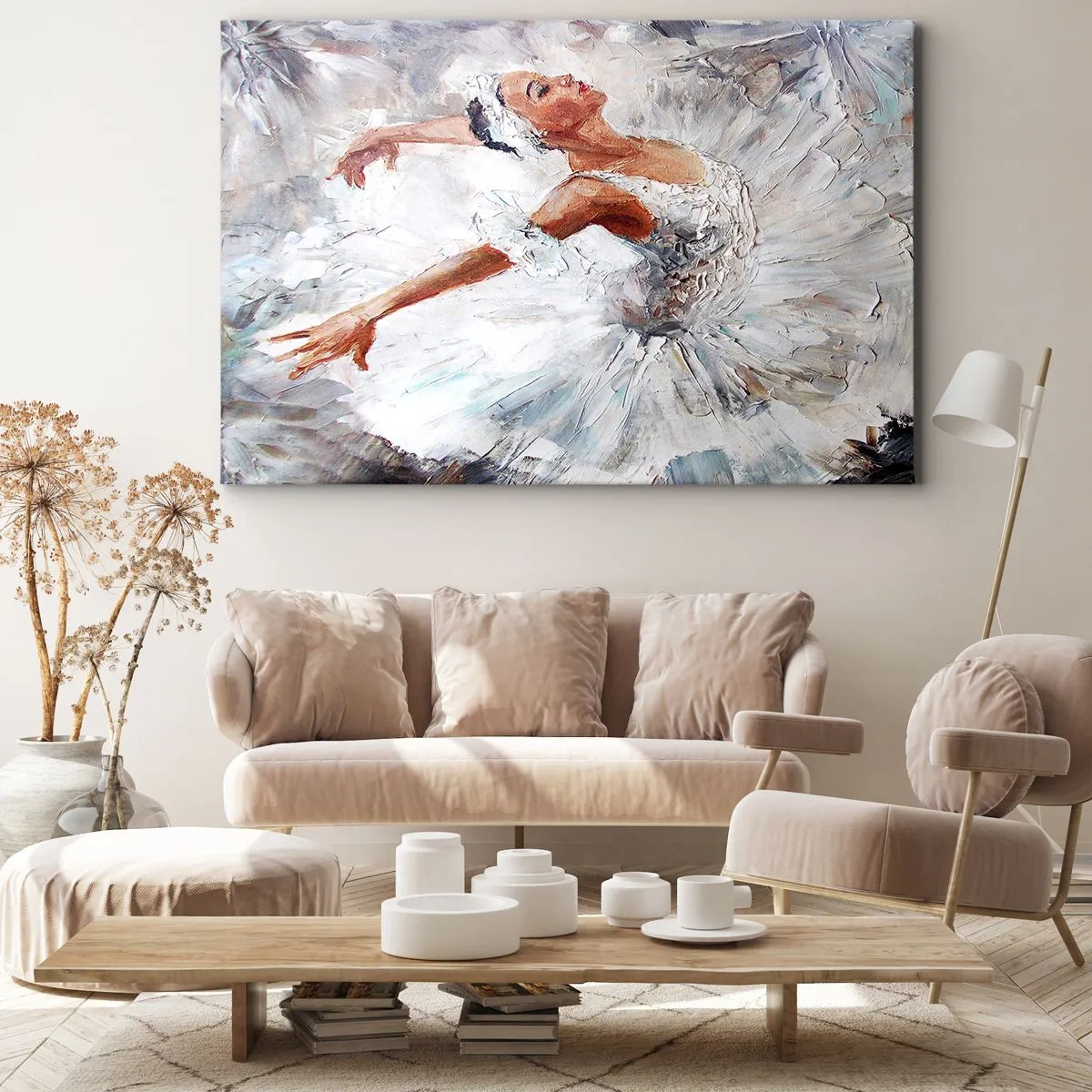 Quadro su tela - Stampe su Tela - Una ballerina in abito bianco che balla - 120x80cm - Delicata e leggera come il tulle - Decorazione murale moderna per soggiorno e camera da letto ARTTOR