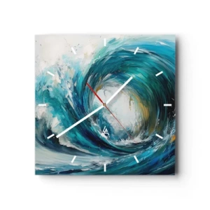 Orologio da parete - Orologio in Vetro - Un'onda dinamica nei toni del blu e del turchese - 30x30cm - Portale marino - Decorazione murale moderna per soggiorno e camera da letto ARTTOR