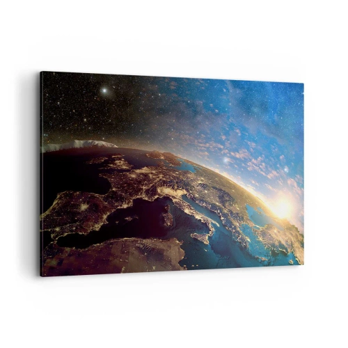 Quadro su tela - Stampe su Tela - Vista della Terra dallo spazio all'alba - 120x80cm - Guardiamoci da lontano - Decorazione murale moderna per soggiorno e camera da letto ARTTOR