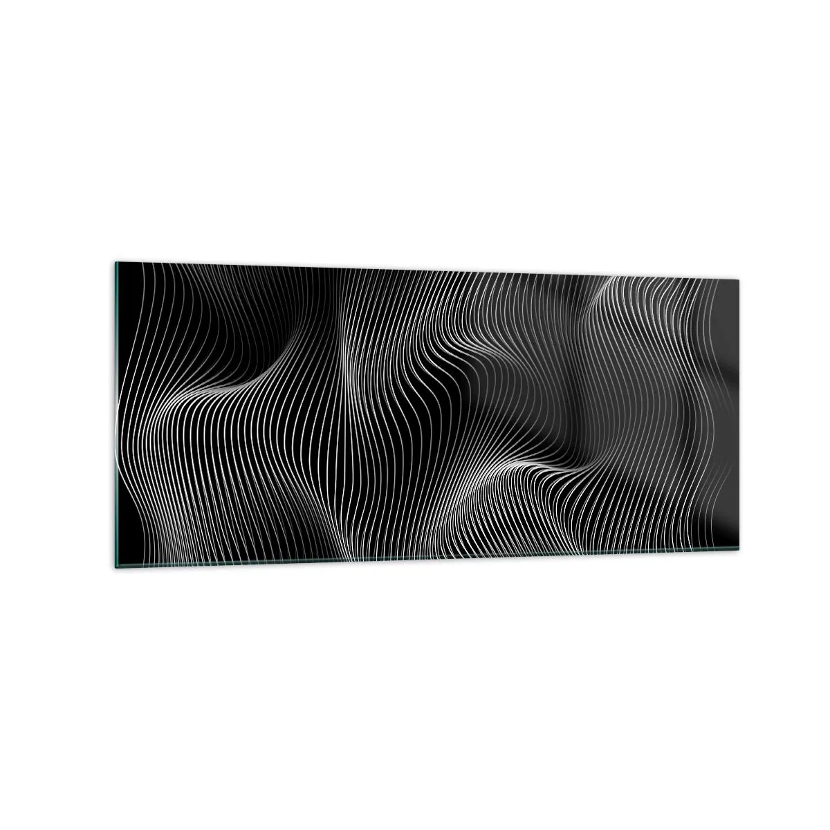 Quadro su vetro - Linee bianche astratte su sfondo nero - 120x50cm - La danza della luce nello spazio - Decorazione murale moderna per soggiorno e camera da letto ARTTOR