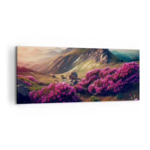 Quadro su tela - Stampe su Tela - Paesaggio montano con rododendri in fiore - 120x50cm - L'estate sui monti - Decorazione murale moderna per soggiorno e camera da letto ARTTOR