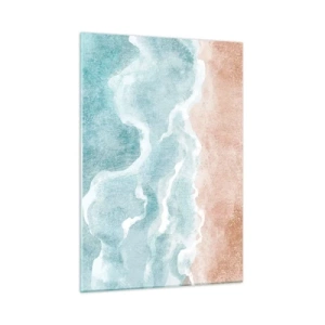 Quadro su vetro - Le onde pastello nei toni del blu e del beige creano un'astrazione nuvolosa. - 50x70cm - Astrazione nebulosa - Decorazione murale moderna per soggiorno e camera da letto ARTTOR