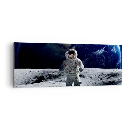 Quadro su tela - Stampe su Tela - Astronauta sulla superficie della Luna con la Terra sullo sfondo - 140x50cm - Saluti dalla luna - Decorazione murale moderna per soggiorno e camera da letto ARTTOR