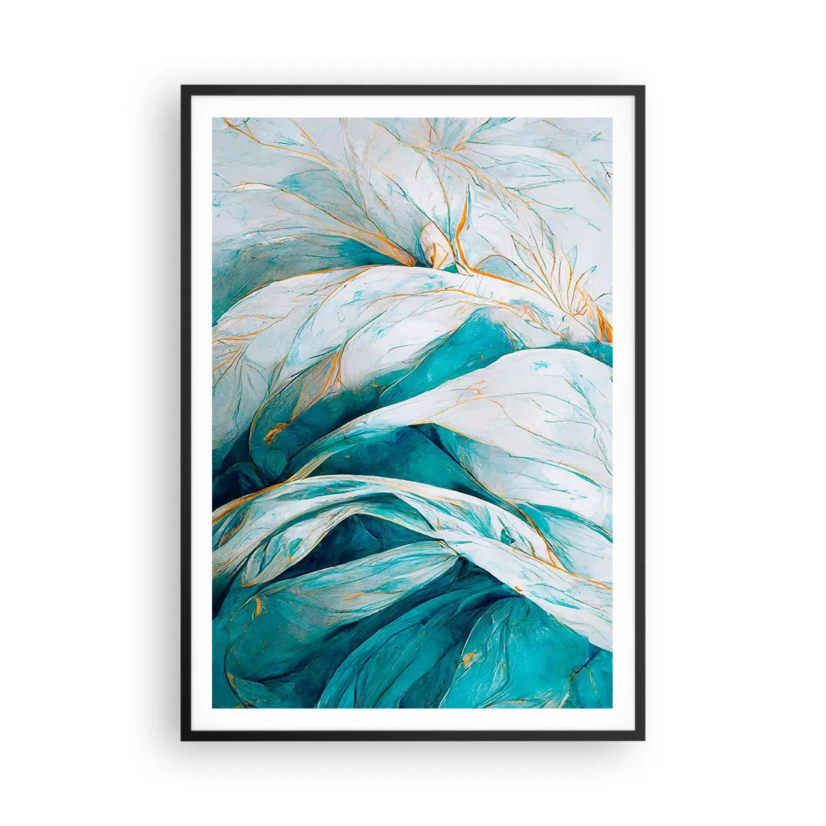 Poster in cornice nera - Astrazione blu con motivi d'oro - 70x100 cm