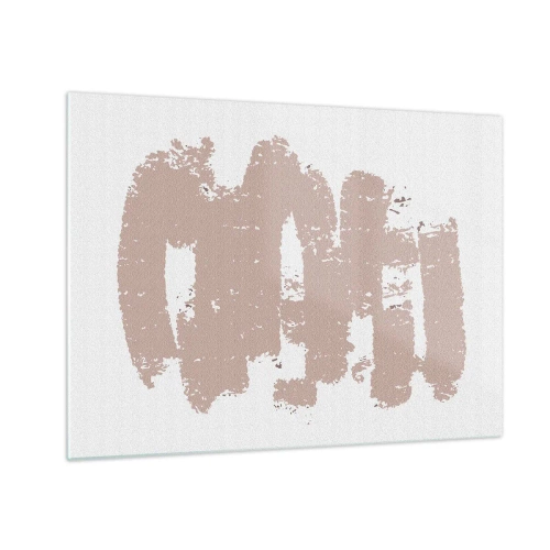 Quadro su vetro - Pennellate di vernice rosa su sfondo bianco - 70x50cm - Astrazione in un rosa mite - Decorazione murale moderna per soggiorno e camera da letto ARTTOR