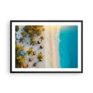 Poster in cornice nera - Vista di una spiaggia tropicale con palme e mare turchese - 70x50cm - Benvenuti in paradiso - Decorazione murale moderna per soggiorno e camera da letto ARTTOR