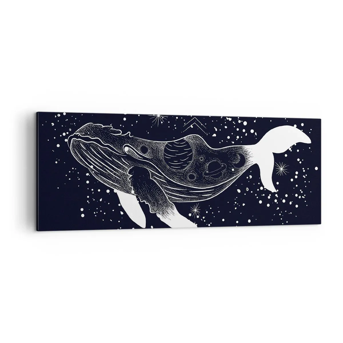Quadro su tela - Stampe su Tela - Illustrazione grafica di una balena in stile spaziale. - 140x50cm - Nell'oceano dell'universo - Decorazione murale moderna per soggiorno e camera da letto ARTTOR