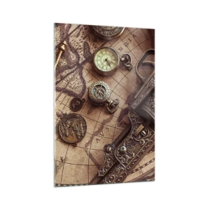 Quadro su vetro - Oggetti antichi su una vecchia mappa in stile retrò - 70x100cm - La natura chiama - Decorazione murale moderna per soggiorno e camera da letto ARTTOR