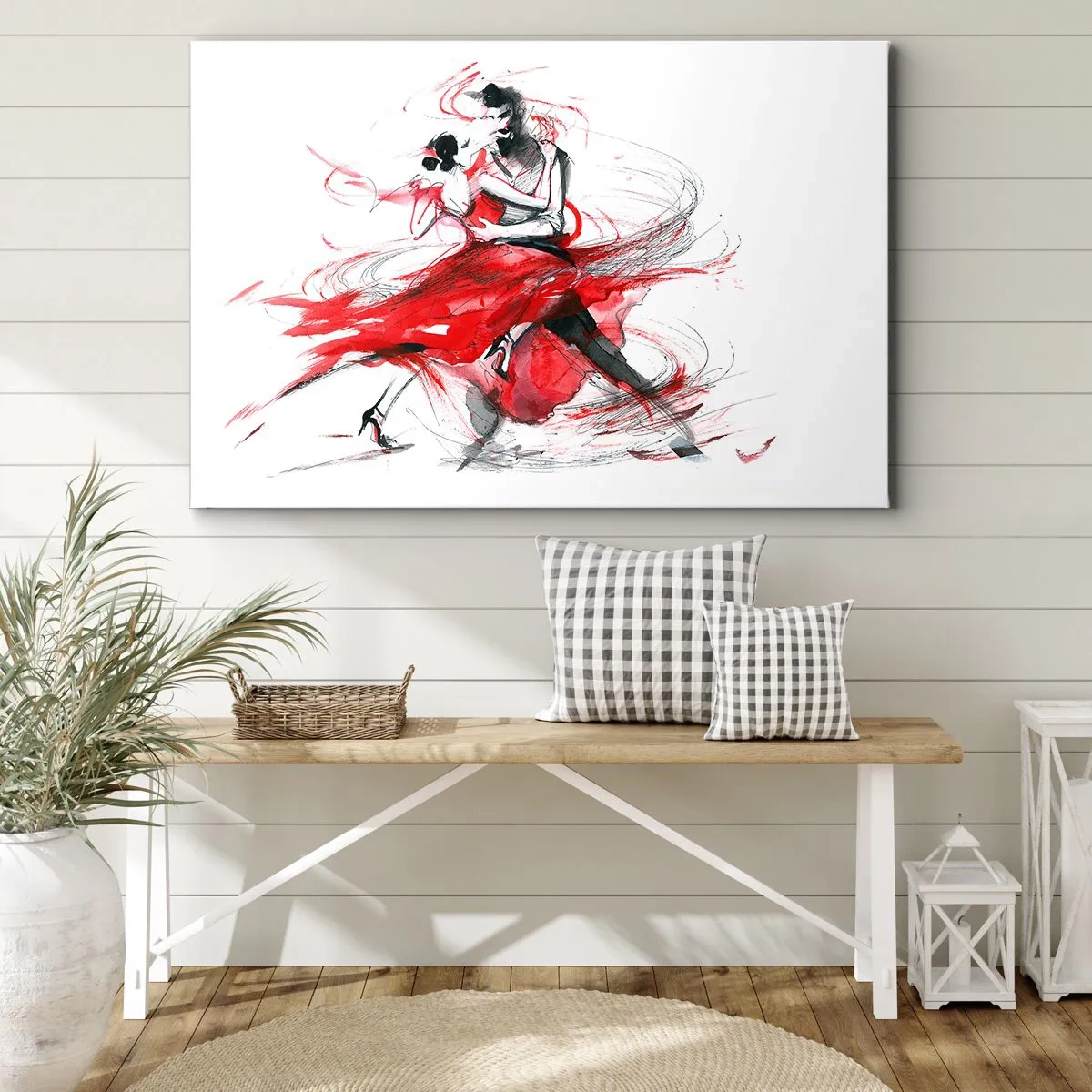 Quadro su tela - Stampe su Tela - Ballerini in una danza dinamica con accenti rossi - 70x50cm - Tango: il ritmo della passione - Decorazione murale moderna per soggiorno e camera da letto ARTTOR