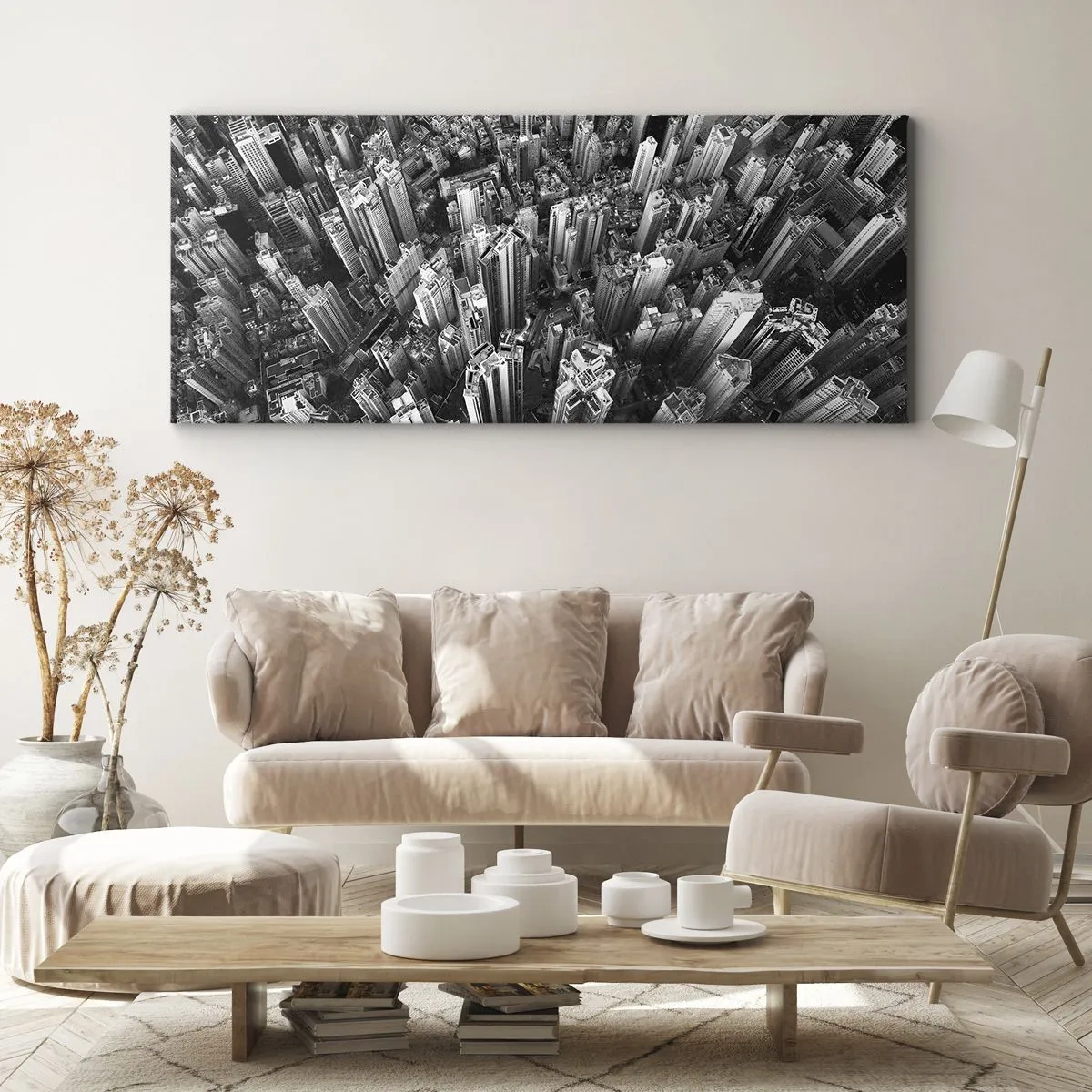 Quadro su tela - Stampe su Tela - Vista aerea della città in bianco e nero - 140x50cm - Ancora più in alto - Decorazione murale moderna per soggiorno e camera da letto ARTTOR