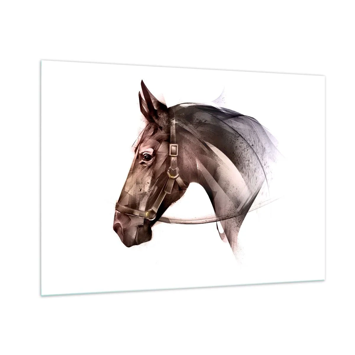Quadro su vetro - Ritratto di cavallo in stile artistico su sfondo bianco - 100x70cm - Che grazia - Decorazione murale moderna per soggiorno e camera da letto ARTTOR