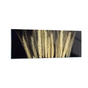 Quadro su vetro - Spighe di grano su sfondo nero in stile rustico - 140x50cm - Magia rustica - Decorazione murale moderna per soggiorno e camera da letto ARTTOR