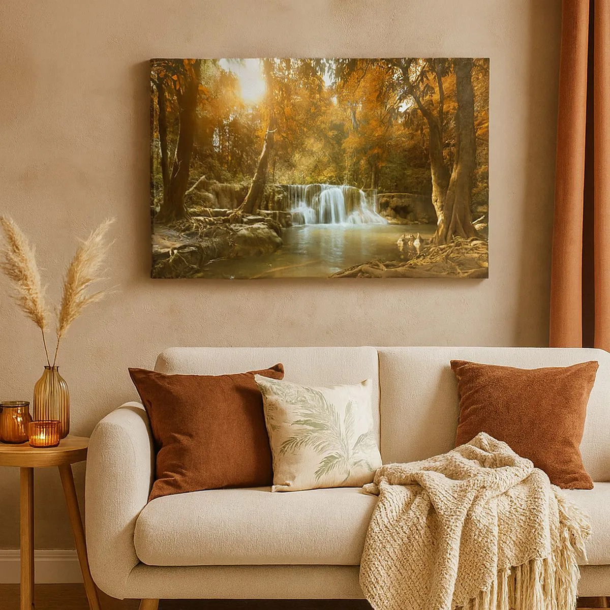 Quadro su tela - Stampe su Tela - Paesaggio autunnale con cascata - 70x50cm - Cascata nel parco - Decorazione murale moderna per soggiorno e camera da letto ARTTOR