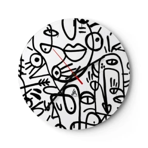 Orologio da parete - Orologio in Vetro - Volti astratti su sfondo bianco - 30x30cm - Volti e miraggi - Decorazione murale moderna per soggiorno, cucina e camera da letto ARTTOR