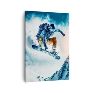 Quadro su tela - Stampe su Tela - Uno snowboarder vola sopra le montagne innevate - 70x100cm - Emozioni estreme - Decorazione murale moderna per soggiorno e camera da letto ARTTOR