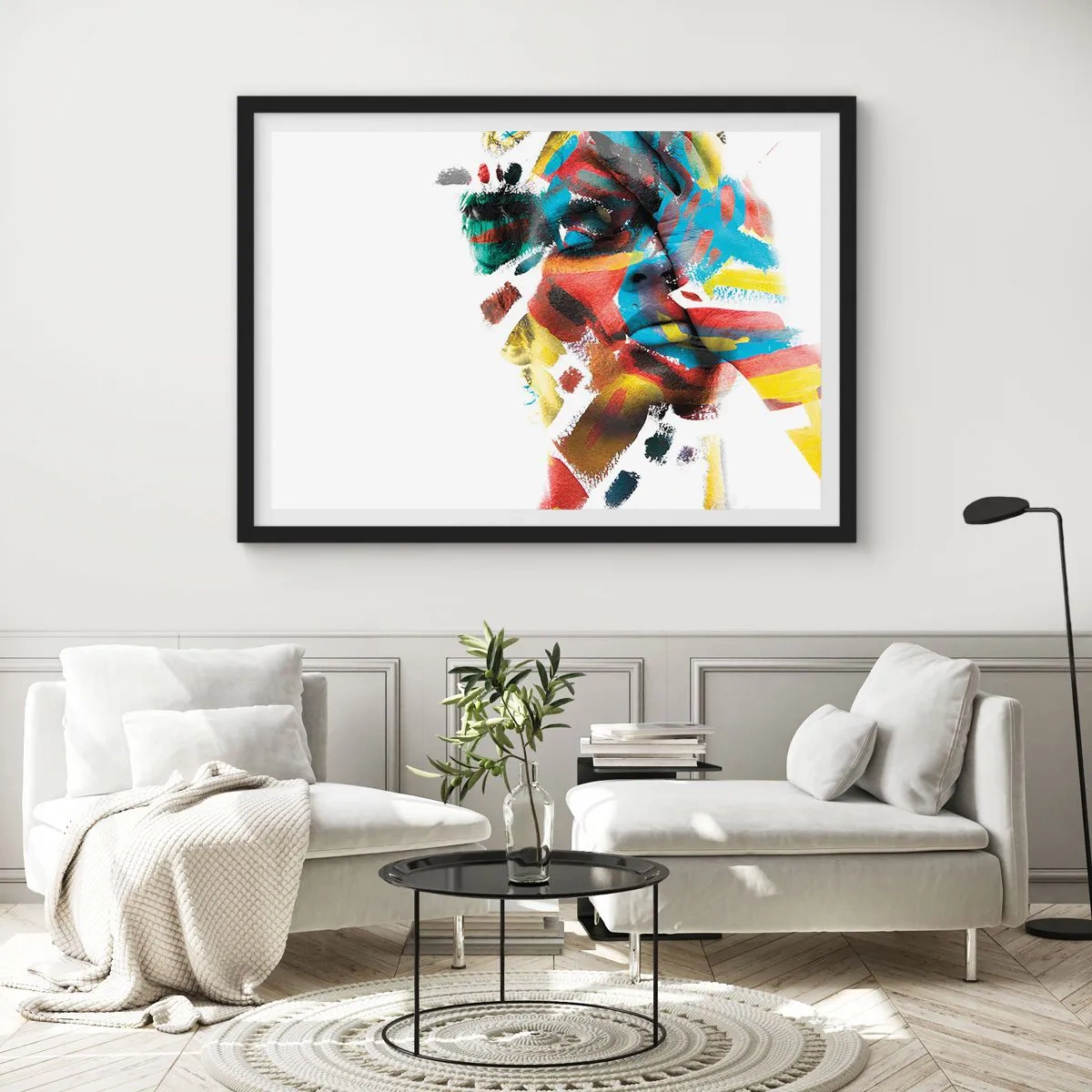 Poster in cornice nera - Ritratto astratto dai colori vivaci - 100x70cm - Personalità colorata - Decorazione murale moderna per soggiorno e camera da letto ARTTOR