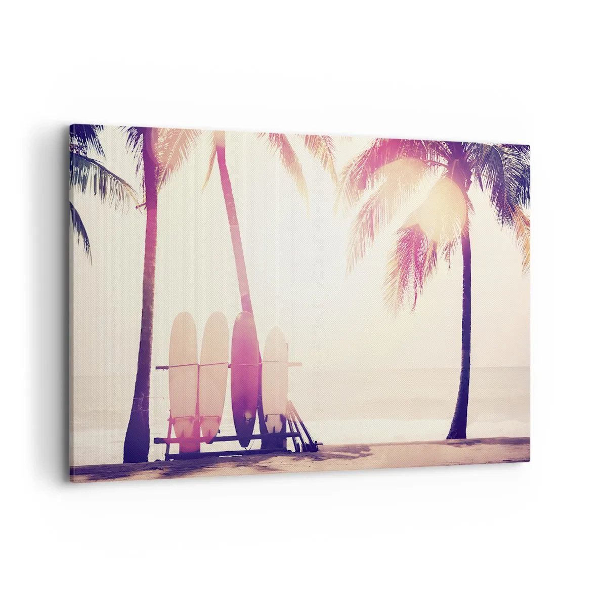 Quadro su tela - Stampe su Tela - Palme e tavole da surf sulla spiaggia sotto il sole - 120x80cm - Sarà un giorno fantastico - Decorazione murale moderna per soggiorno e camera da letto ARTTOR