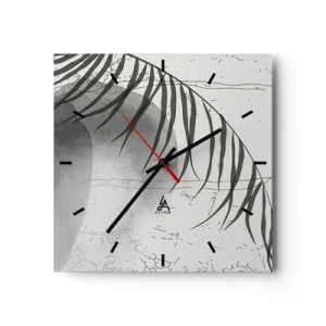 Orologio da parete - Orologio in Vetro - Un delicato motivo a foglie di palma su uno sfondo chiaro in stile scandinavo. - 30x30cm - La delicata esoticità della natura - Decorazione murale moderna per soggiorno e camera da letto ARTTOR