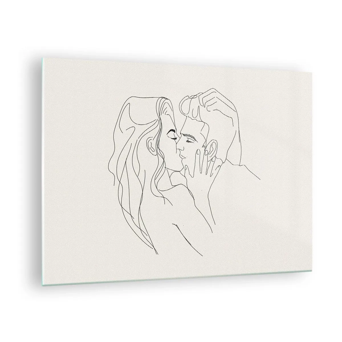 Quadro su vetro - Un bacio sensuale di una coppia nella linea di contorno - 70x50cm - Intrecciati dal sentimento - Decorazione murale moderna per soggiorno e camera da letto ARTTOR