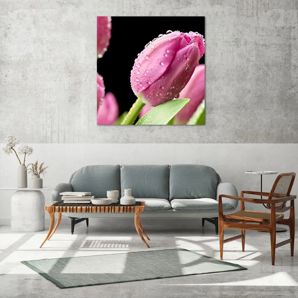 Quadro su vetro - Sogno lilla nella rugiada - 70x70 cm