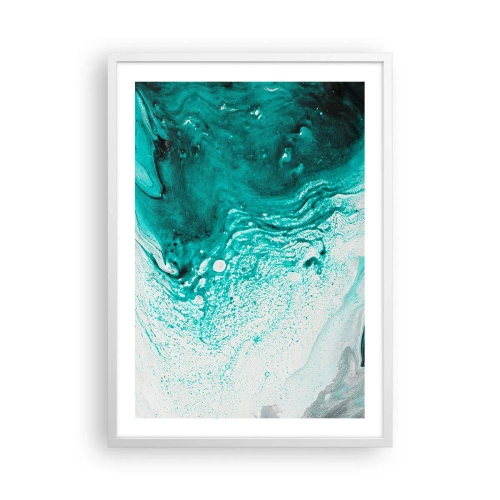Poster in cornice bianca - Sciogliendosi nel bianco e nel turchese - 50x70 cm