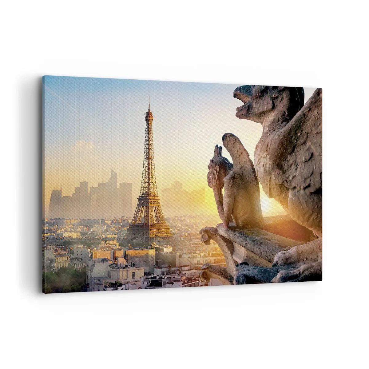 Quadro su tela - Stampe su Tela - Vista della Torre Eiffel con i gargoyle sullo sfondo - 100x70cm - Tante cose sono cambiate... - Decorazione murale moderna per soggiorno e camera da letto ARTTOR