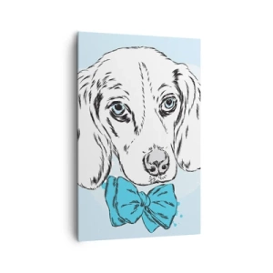 Quadro su tela - Stampe su Tela - Adorabile grafica di un cane con un papillon su uno sfondo pastello - 80x120cm - Eleganza canina - Decorazione murale moderna per soggiorno e camera da letto ARTTOR