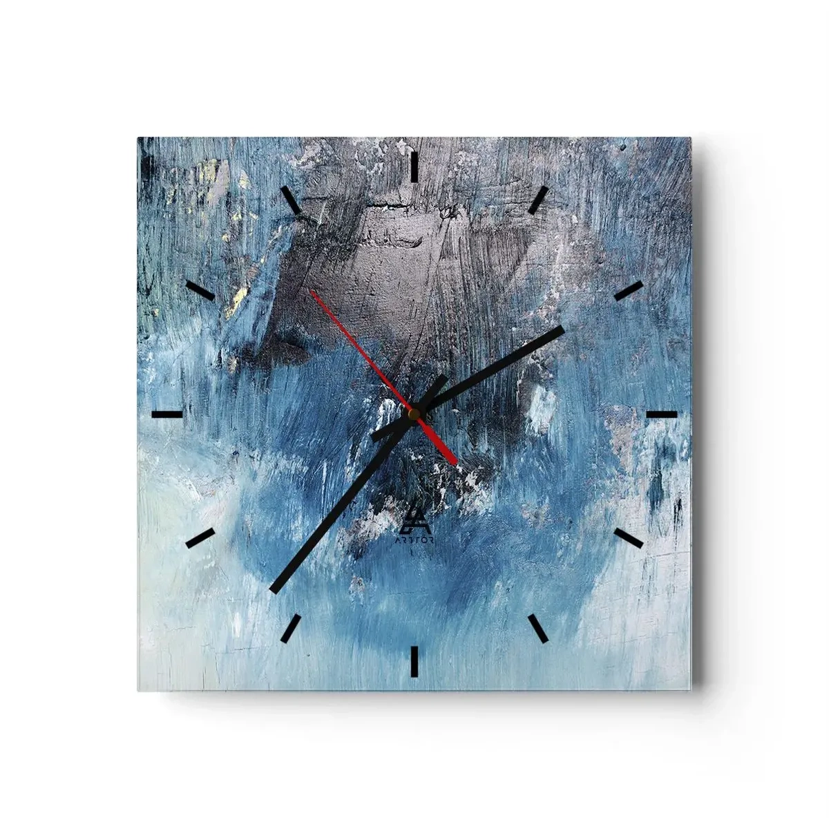 Orologio da parete - Orologio in Vetro - Pennellate astratte in tonalità di blu - 30x30cm - Rapsodia blu - Decorazione murale moderna per soggiorno e camera da letto ARTTOR