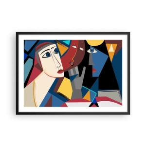 Poster in cornice nera - Volti cubisti dai colori intensi - 70x50cm - Dialogo di cubisti - Decorazione murale moderna per soggiorno e camera da letto ARTTOR