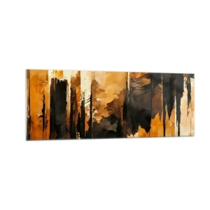 Quadro su vetro - Strisce astratte dorate e nere in una composizione artistica - 140x50cm - Armonia di nero e oro - Decorazione murale moderna per soggiorno e camera da letto ARTTOR