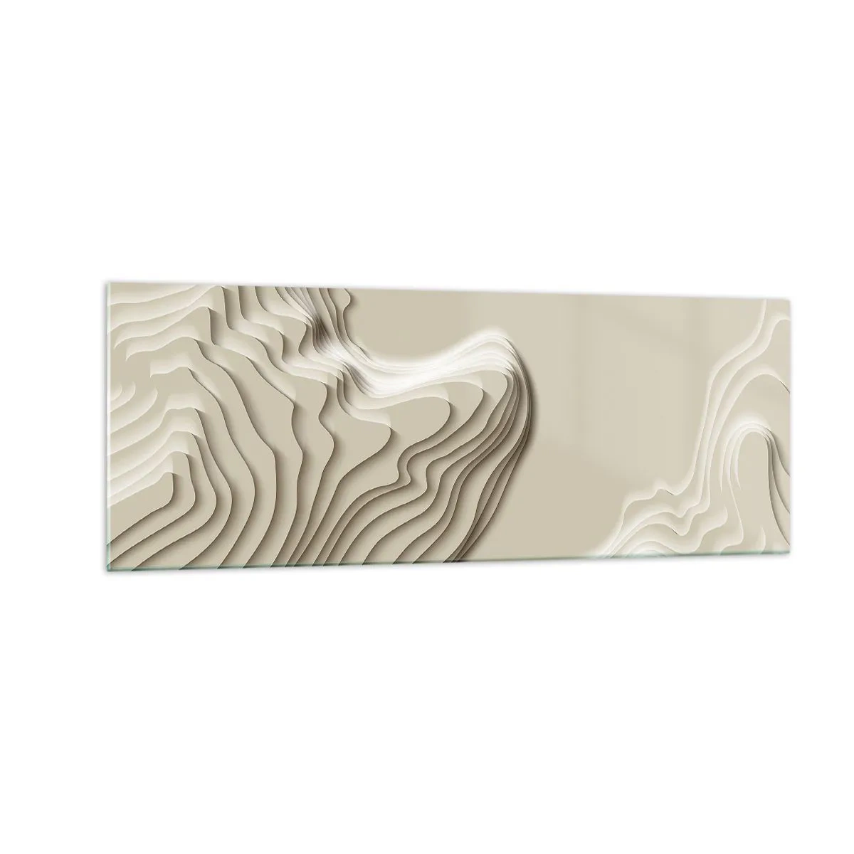 Quadro su vetro - Un motivo astratto nei toni del beige con effetto lineare. - 140x50cm - La topografia dell'arte - Decorazione murale moderna per soggiorno e camera da letto ARTTOR