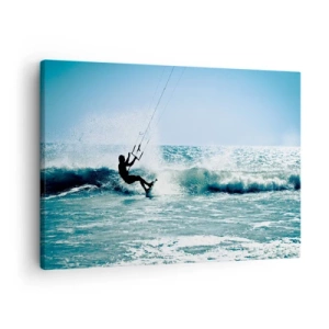 Quadro su tela - Stampe su Tela - Kitesurfer cavalca un'onda in pieno sole - 70x50cm - Fatti sollevare - Decorazione murale moderna per soggiorno e camera da letto ARTTOR