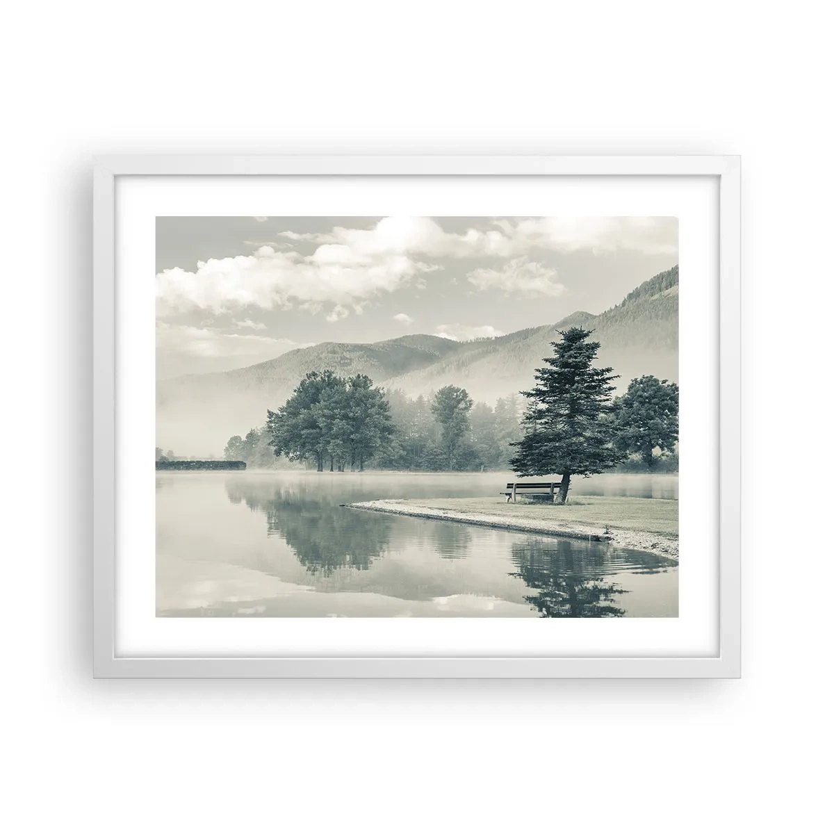 Poster in cornice bianca - Il lago dorme ancora - 50x40 cm