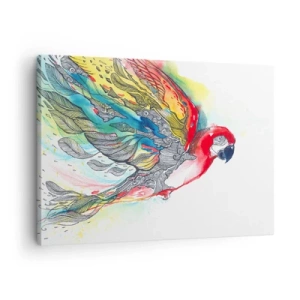 Quadro su tela - Stampe su Tela - Un pappagallo colorato in volo con motivi astratti sulle ali. - 70x50cm - Vivi a colori - Decorazione murale moderna per soggiorno e camera da letto ARTTOR